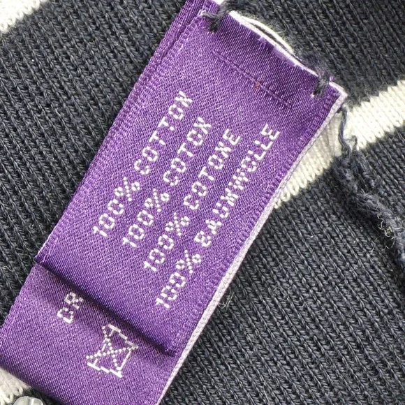 Ralph Lauren Purple Label Sweater Mens Large Navy Striped 1/4 Zip Italy Cotton